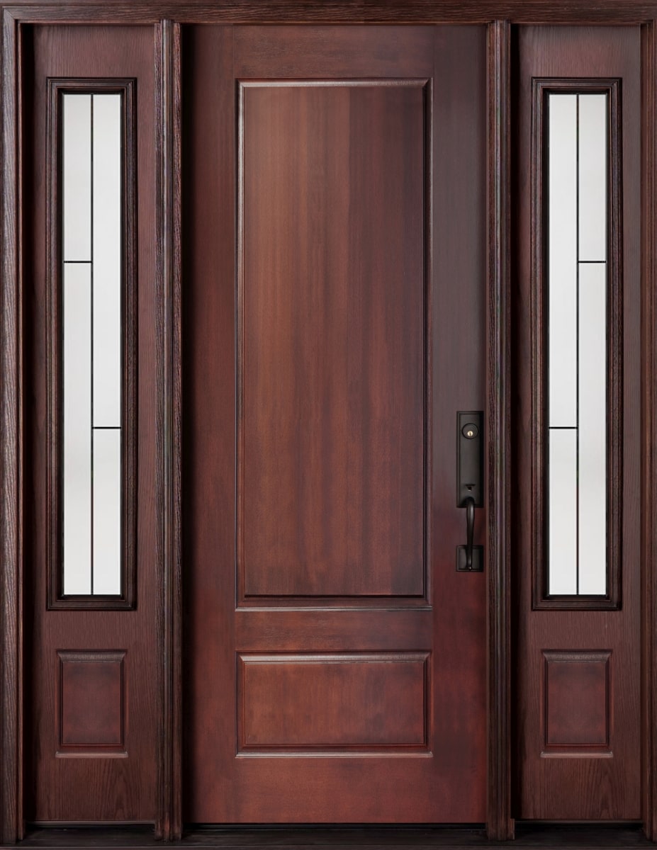 #009_Mahogany 3Q Door with two panel sidelites Arima glass