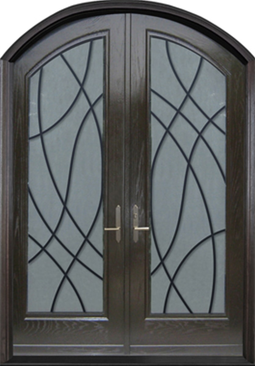 #038_Woodgrain Arched Double Door with Wrought Iron