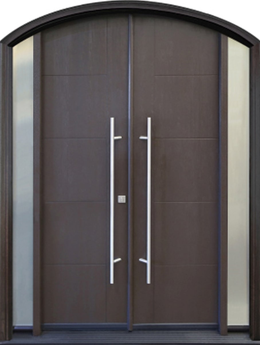#042_Woodgrain Arched Double Door with fully glazed Sidelites