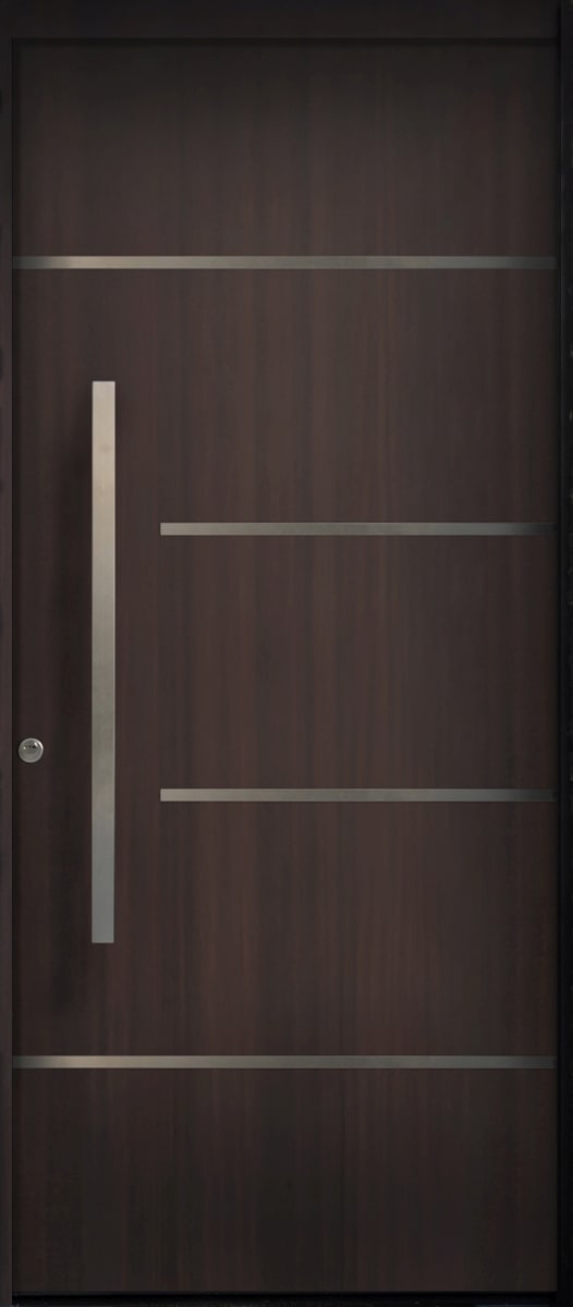#048_Mahogany Single Door with Stainless Steel Inlays and Pull Bar