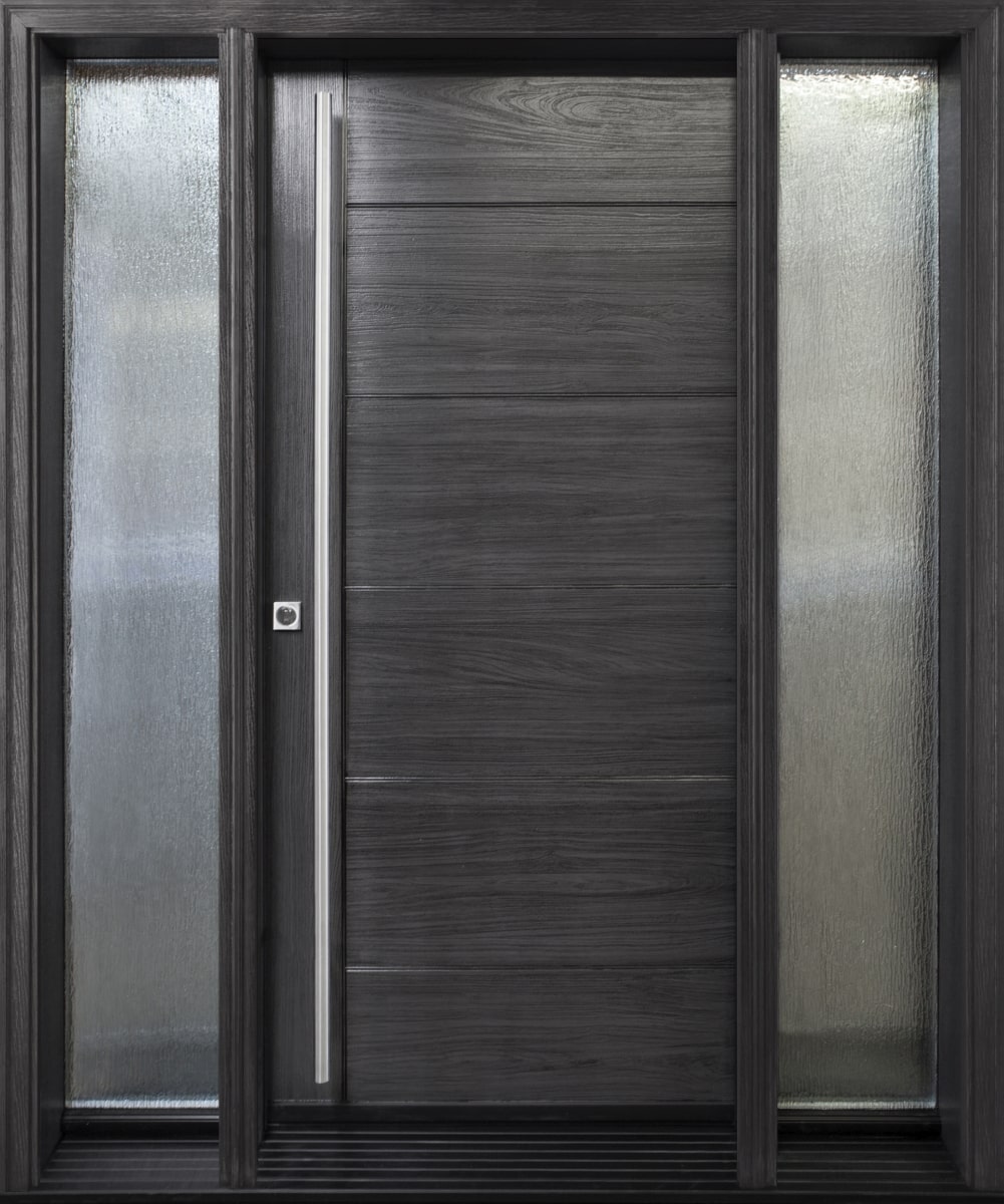 #054_Teak Door with fully glazed Sidelites and pull bar