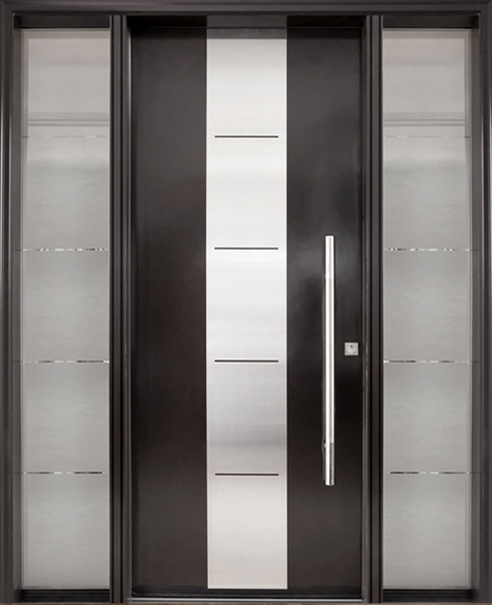 #084_Smooth Door with Stainless Steel Design and fully glazed Sidelites