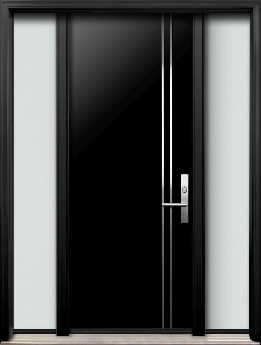 #086_Smooth Door with Stainless Steel Inlays and fully glazed Sidelites