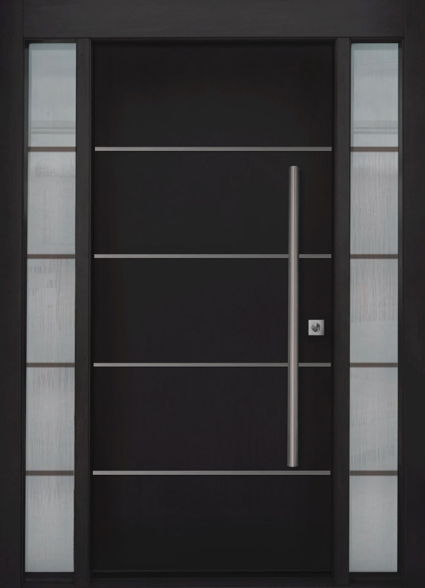 #087_Smooth Door with Stainless Steel Inlays and fully glazed Sidelites