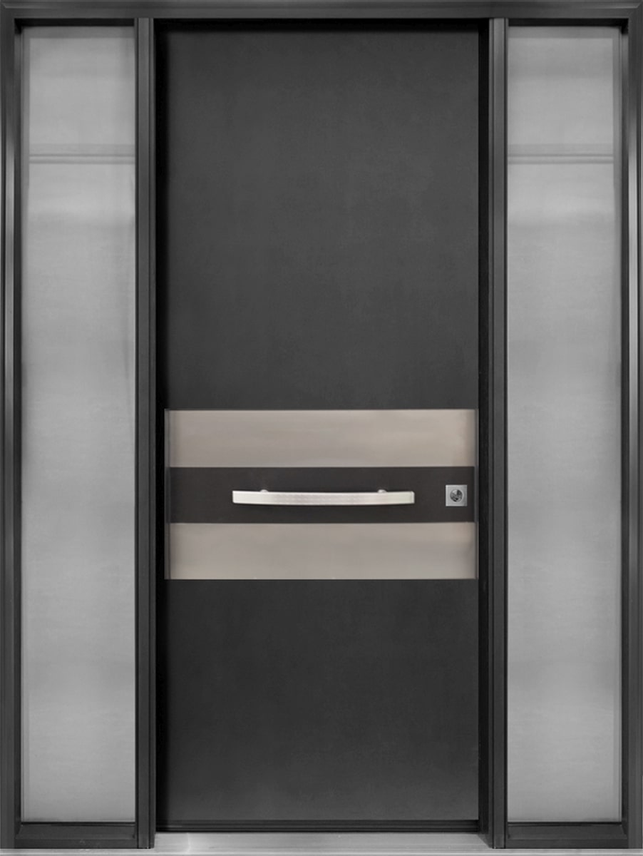 #090_Smooth Door with Stainless Steel Design and fully glazed Sidelites
