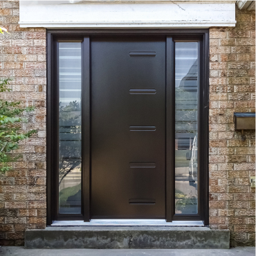 Beautiful steel modern door with fully glazed sidelites.