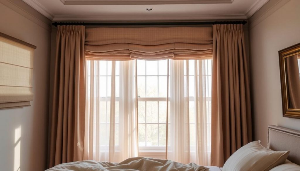 layered roman shades and curtains