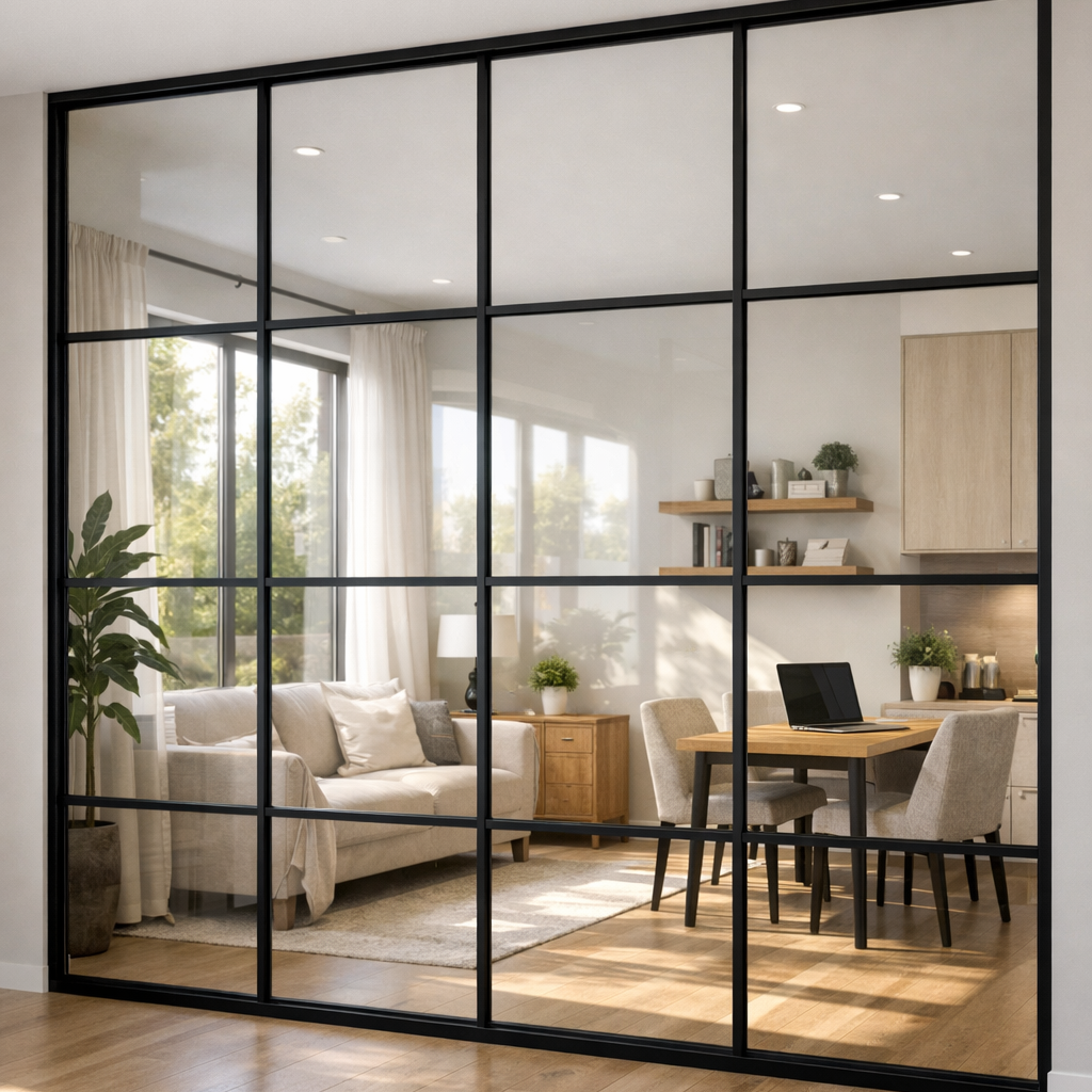 Modern interior with glass partition