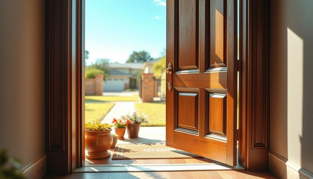 outward opening front door