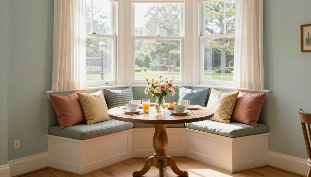 Bright breakfast nook design with seating