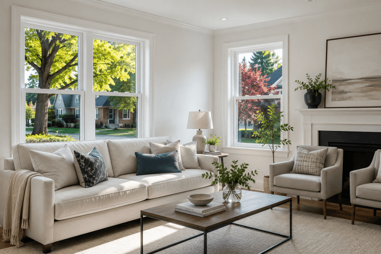 newly installed double-hung vinyl windows