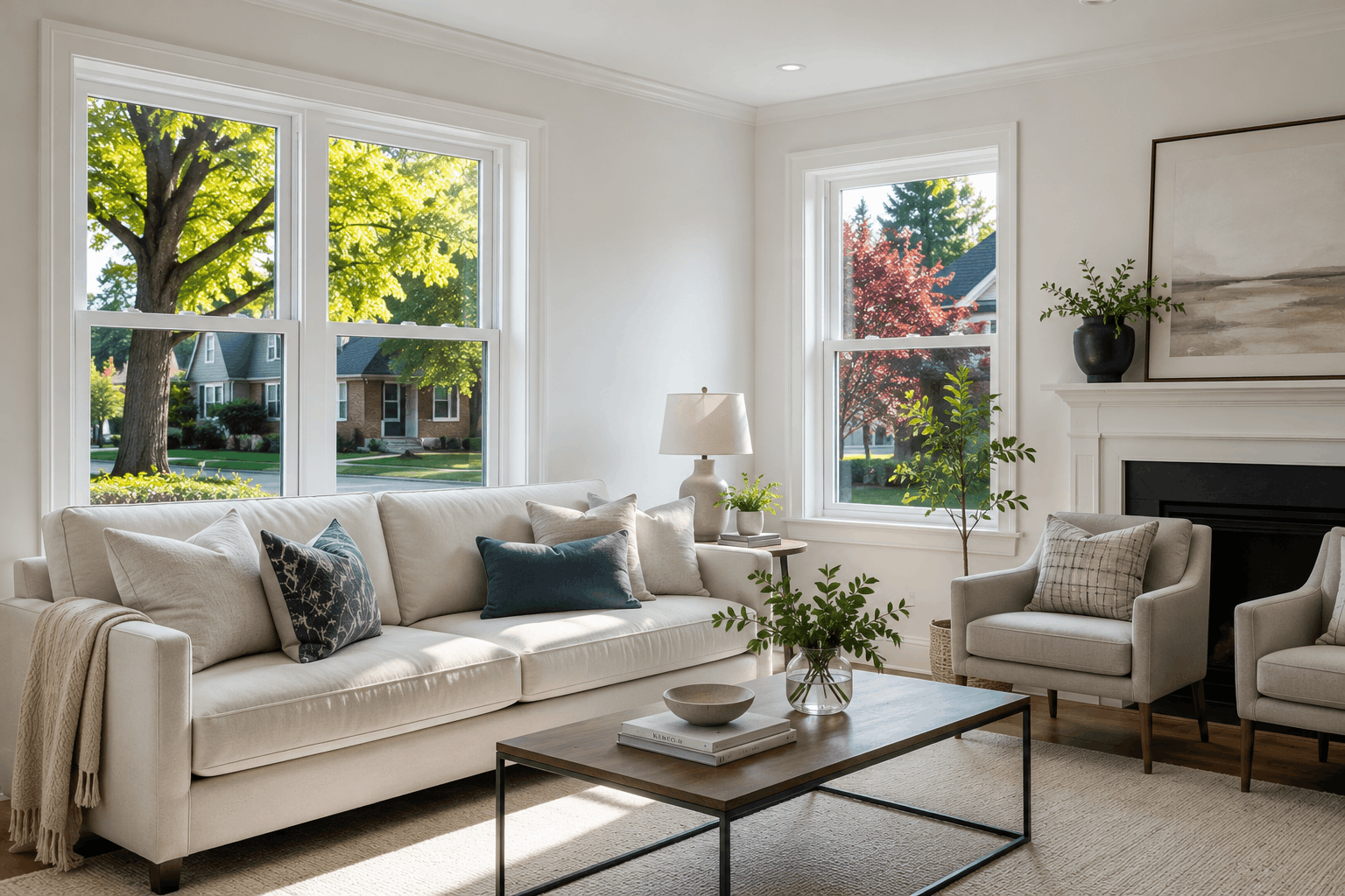 newly installed double-hung vinyl windows